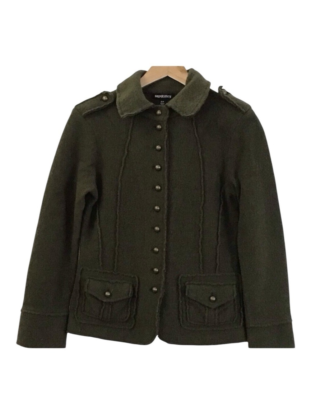 Kasper 100% Wool Military Jacket Olive Green Utility Blazer Small Old Money